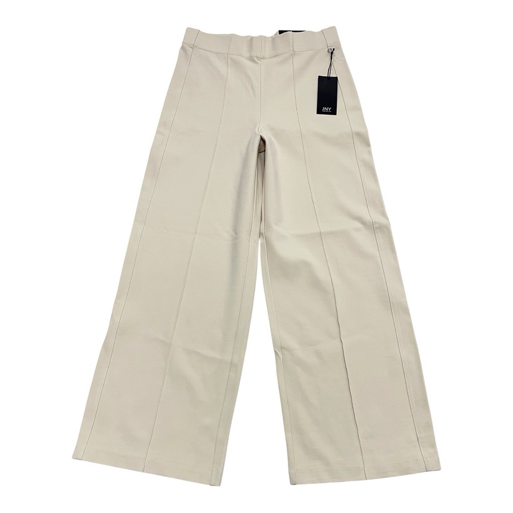 Jones New‎ York M Wide Leg Trousers Beige Dress Pant High Rise Ponte Pintuck NEW